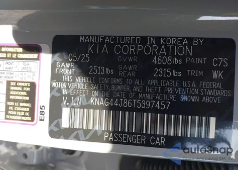 2026 Kia K5 Gt from USA, damaged, VIN KNAG44J86T5397457